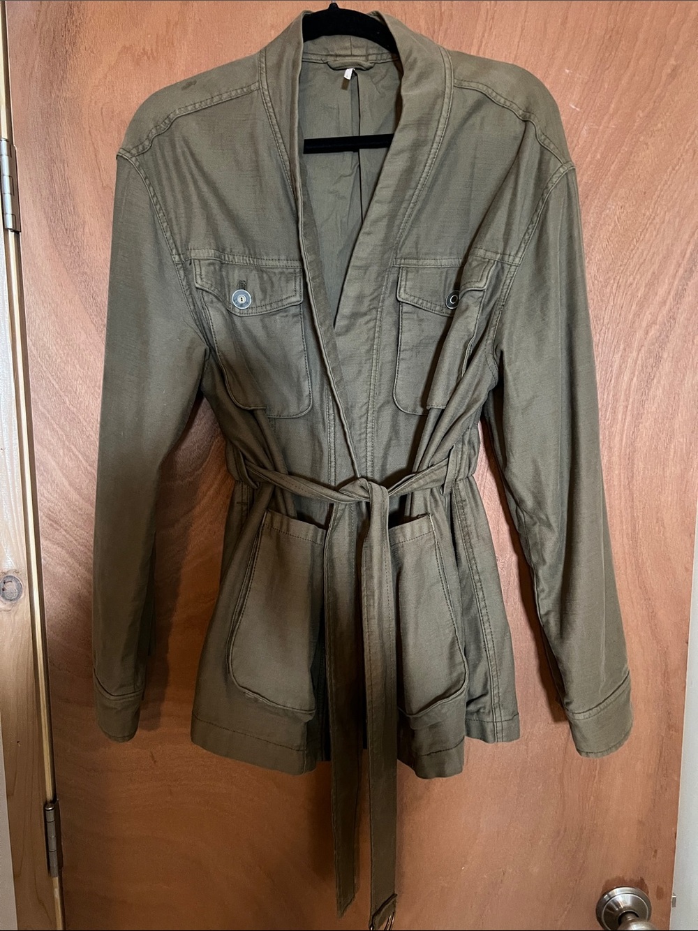 Free People Olive Utility Jacket with Self Tie Belt